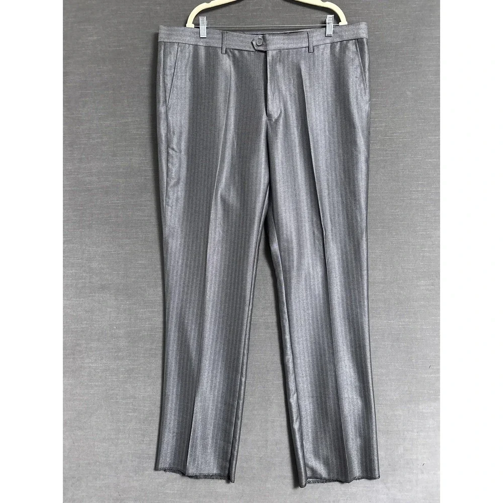 Tessori Suit 44L 43x36 Silver Herringbone 3 Piece Handmade Custom Italy Tall